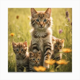 Cat mam with her kids Canvas Print
