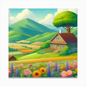 Flowers Near The House In The Countryside Canvas Print