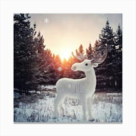 Firefly Scandinavian, Art, Illustration, Serene, Winter, Forest, Baby, Moose, Snowy, Clearing, Antle Canvas Print