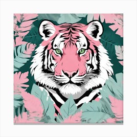 Pink Tiger Green Leaves 2 Canvas Print