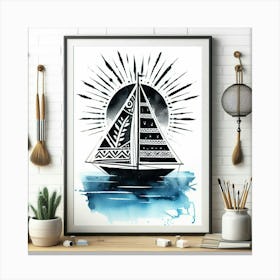 Boho art Silhouette of Sailboat 1 Canvas Print