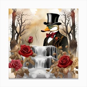 Duck In A Top Hat Watercolor Splash Dripping 2 Canvas Print