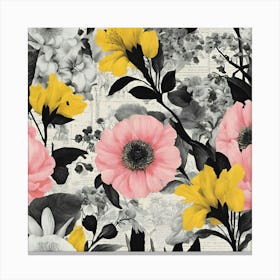 Flowers In Black, Pink And Yellow Canvas Print