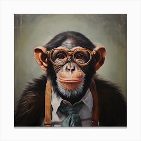 Educated Chimp With Glasses Canvas Print