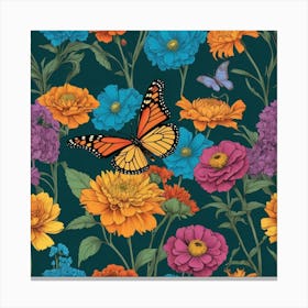 Seamless Pattern With Butterflies And Flowers Canvas Print