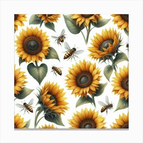 Sunflowers And Bees 2 Canvas Print