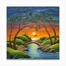 Highly detailed digital painting with sunset landscape design 1 Canvas Print