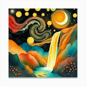 Starry Night Waterfall Canvas Print