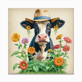 Cow With Flowers 15 Canvas Print