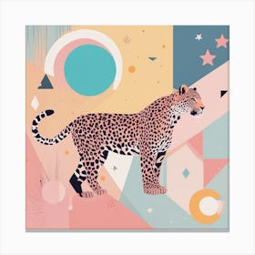 A Drawing In Pastel Colors Of A Leopard And A Star, In The Style Of Bauhaus Simplicity, Colorful F Canvas Print