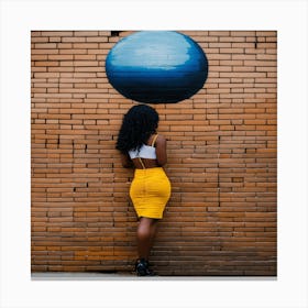 Woman Leaning Against A Brick Wall Canvas Print