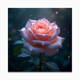 An Ethereal Rose With Petals Of Flowing, Holographic Light Blooming In A Mystical Garden 1 Canvas Print