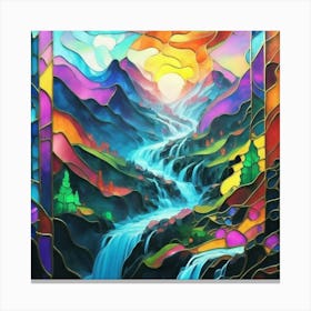 Abstract art stained glass art of a mountain village in watercolor 5 Canvas Print