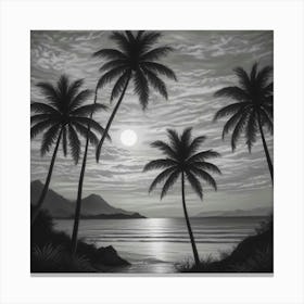 Black And White Of Palm Trees 1 Canvas Print