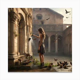 Watering The Pigeons Canvas Print