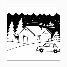 Santa Claus Flying Over House Canvas Print