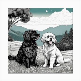 Two Golden Retrievers In The Grass Canvas Print