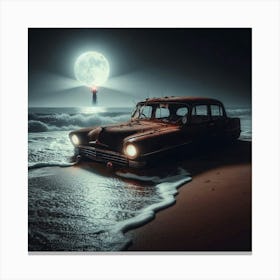 Abandoned Car At Night Canvas Print