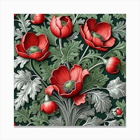 Red Poppy Wallpaper william morris inspired art Canvas Print