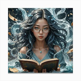 Water Girl Reading A Book Canvas Print