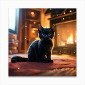 Epic Shot Of Ultra Detailed Cute Black Baby Cat In (3) Canvas Print