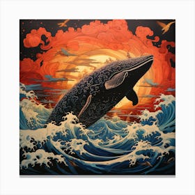 Jumping Whale Sunset Canvas Print