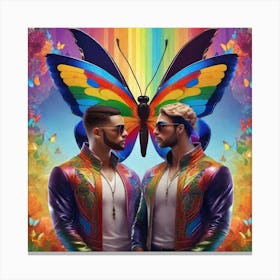 Two Men In Front Of A Butterfly Canvas Print