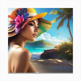 Beautiful Woman On The Beach Canvas Print