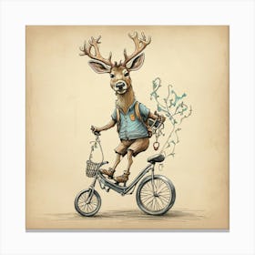 Deer On A Bicycle 2 Canvas Print