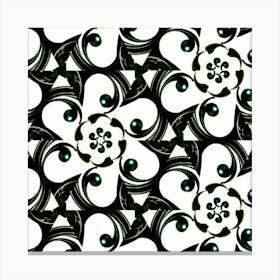 Black And Green Floral Pattern Canvas Print