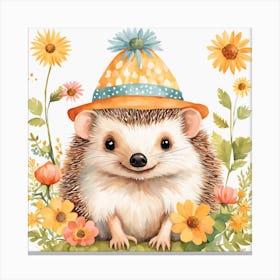 Floral Baby Hedgehog Nursery Illustration (2) Canvas Print