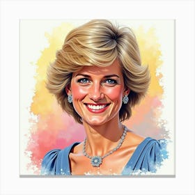 Smiling Princess Diana, Colorful Abstract Watercolor Backdrop 1 Canvas Print