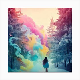 Firefly Winter, Forest, Smoke, Baby Blue, Pink, Yellow, Light Magenta, Art, 4k, Resolution, Photorea (3) Canvas Print