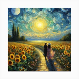 Sunflowers At Night Canvas Print