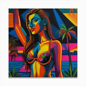 Hand Painted Acrylic Neon Picasso Style Female Canvas Print