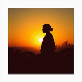 Silhouette Of A Woman At Sunset 1 Canvas Print