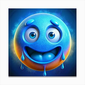 Blue Emoji With Dripping Tears Of Joy Canvas Print