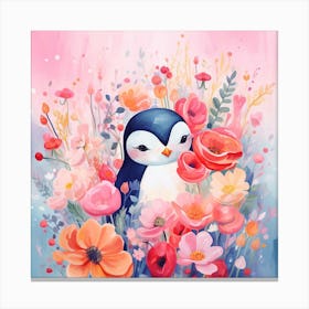 Penguin Spring Floral Love Canvas Print