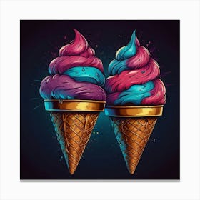 T-shirt vector, [ICE CREAM] graphic, synthwave, vivid colors, detailed, high quality 8k. - Canvas Print