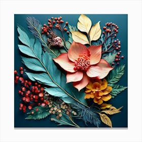 Flowers And Leaves, Design A Piece Featuring Elements Of Nature Such As Leaves And Flowers, Autumn Flowers Canvas Print