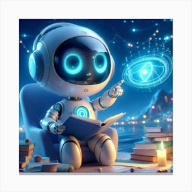 Robot Reading A Book Canvas Print