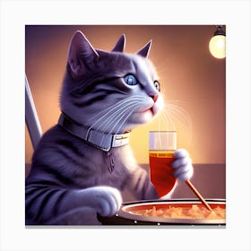 Cat With A Glass Of Wine 1 Canvas Print