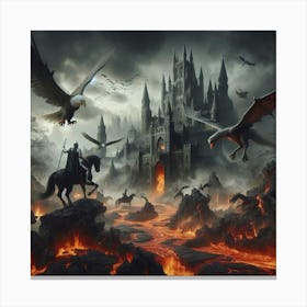 Eagles Flying Over Castle Canvas Print