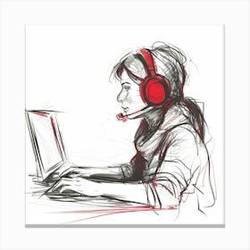 Girl Using A Laptop Canvas Print