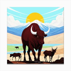 Bulls In The Desert 11 Canvas Print