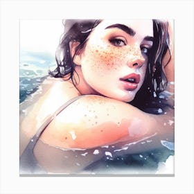 Watercolor Of A Girl In The Water Canvas Print