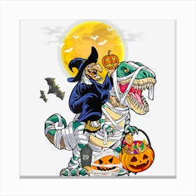 Witch Riding Mummy T Rex Halloween Costume Dinosaur Canvas Print