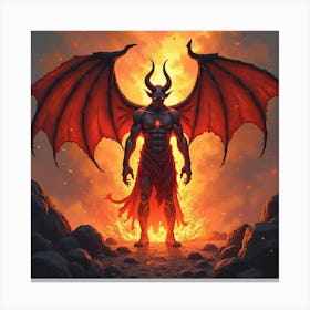 Demon Soul In A Watercolor Pit Of Vibrant Fire 1 Canvas Print