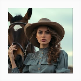 Beautiful Woman With A Horse Canvas Print