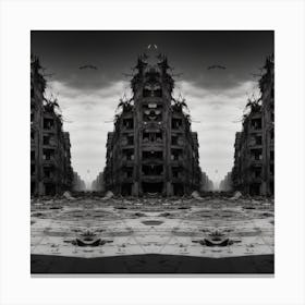 Black And White Image Of Destroyed Buildings Canvas Print